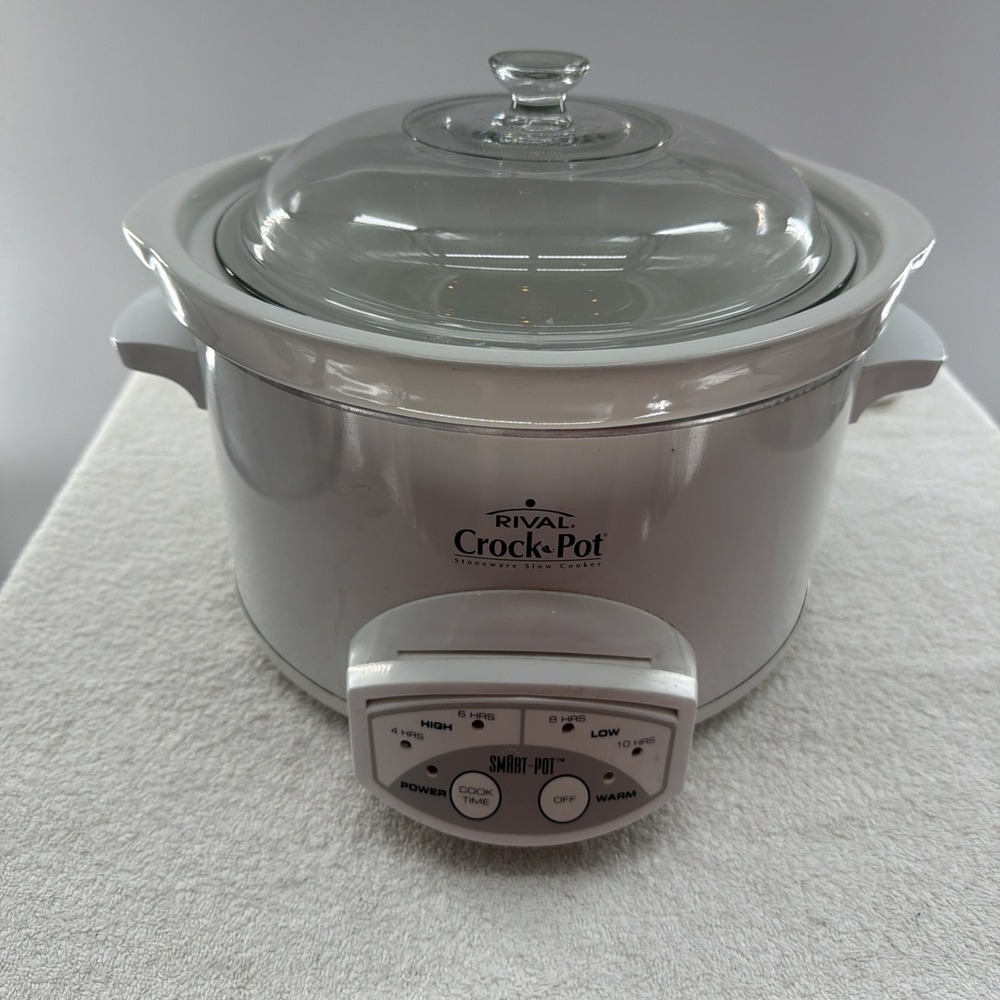 Rival Crock Pot Slow Cooker Removable Stoneware Crock 5 Qt White Model 3850.